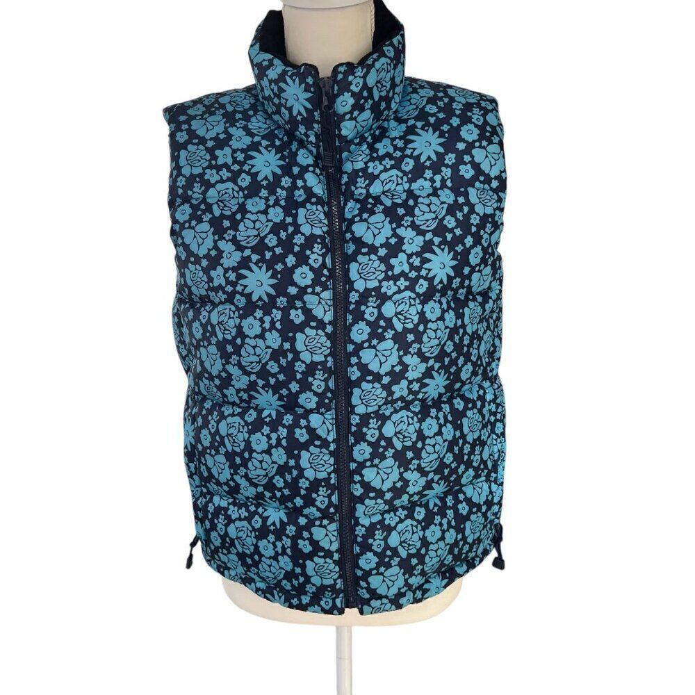 Ralph Lauren Polo Jeans Co. Women's Floral Goose Down Puffer Vest Blue Size Smal